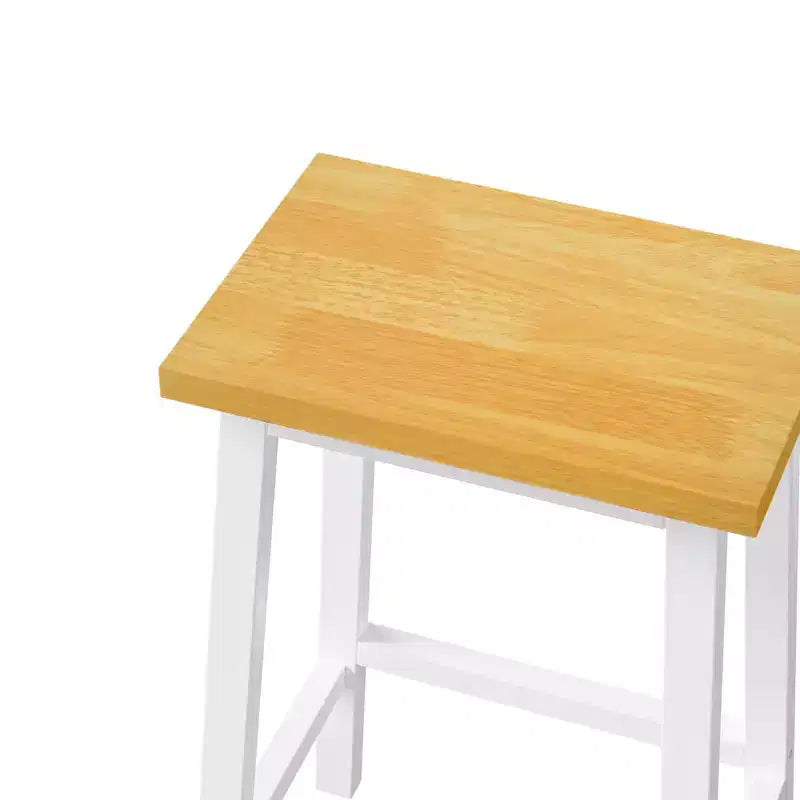 Set of 2 Rustic Counter Height Bar Stools with Footrests – Wood Seat & Black Metal Frame, 25.6" Tall