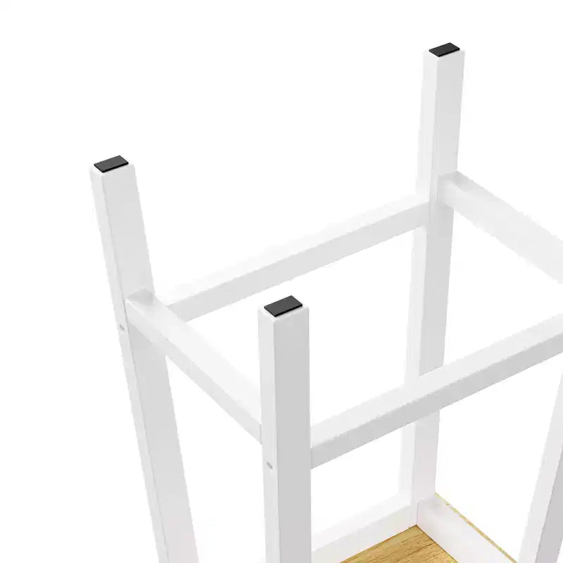 Set of 2 Rustic Counter Height Bar Stools with Footrests – Wood Seat & Black Metal Frame, 25.6" Tall