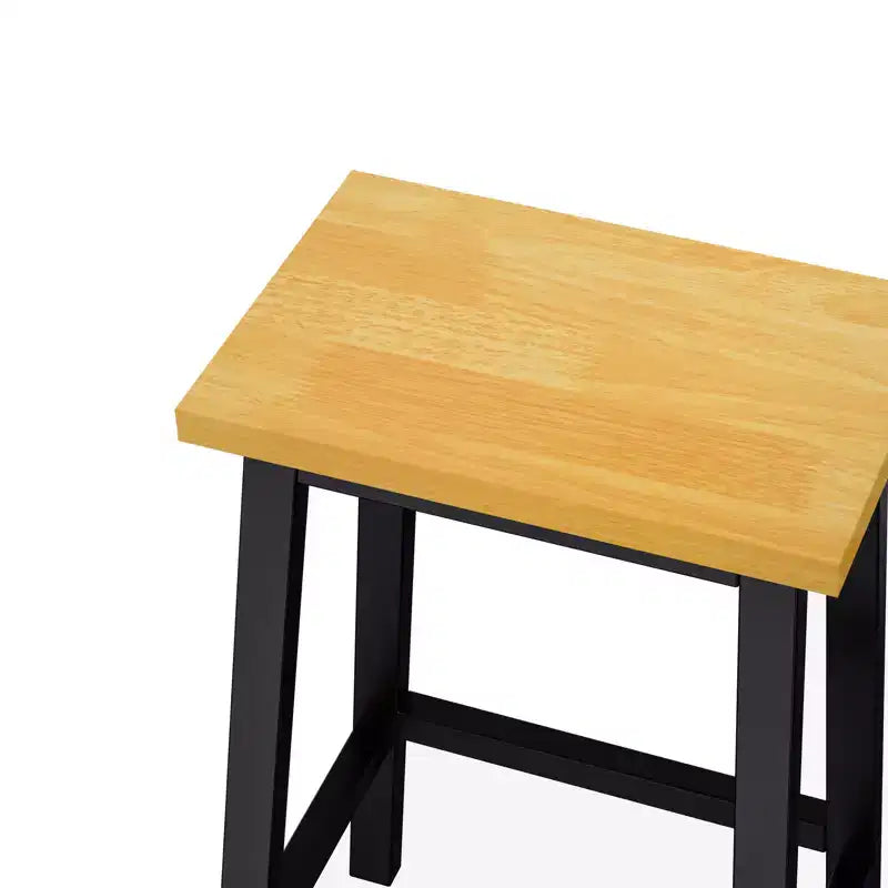 Set of 2 Rustic Counter Height Bar Stools with Footrests – Wood Seat & Black Metal Frame, 25.6" Tall