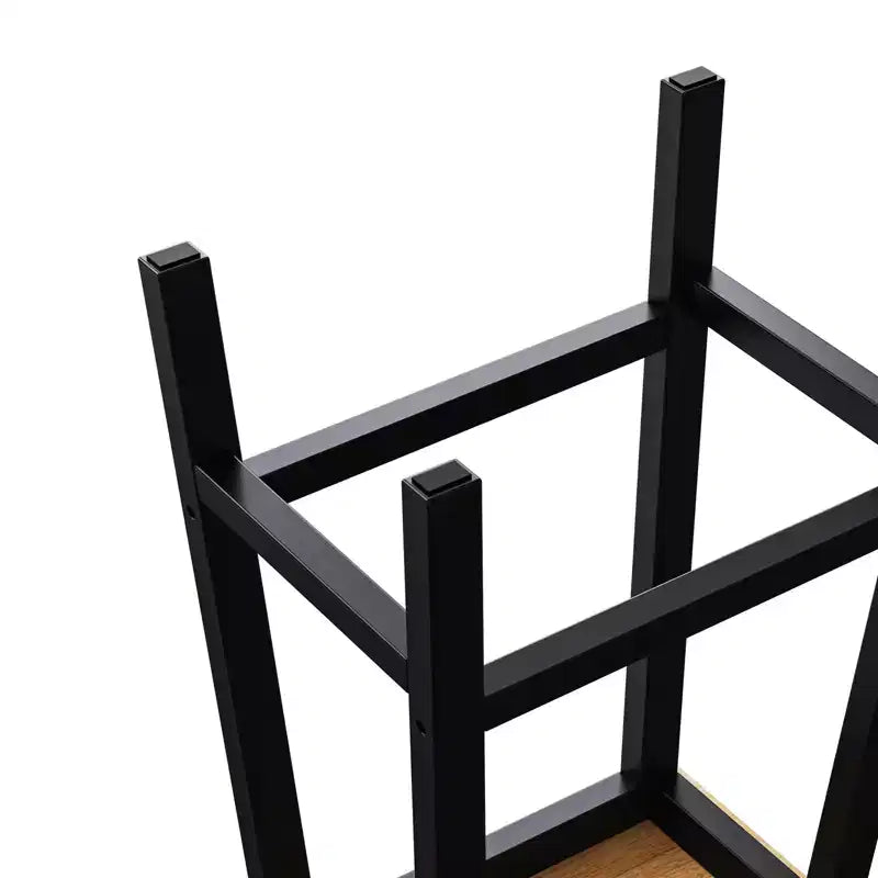 Set of 2 Rustic Counter Height Bar Stools with Footrests – Wood Seat & Black Metal Frame, 25.6" Tall