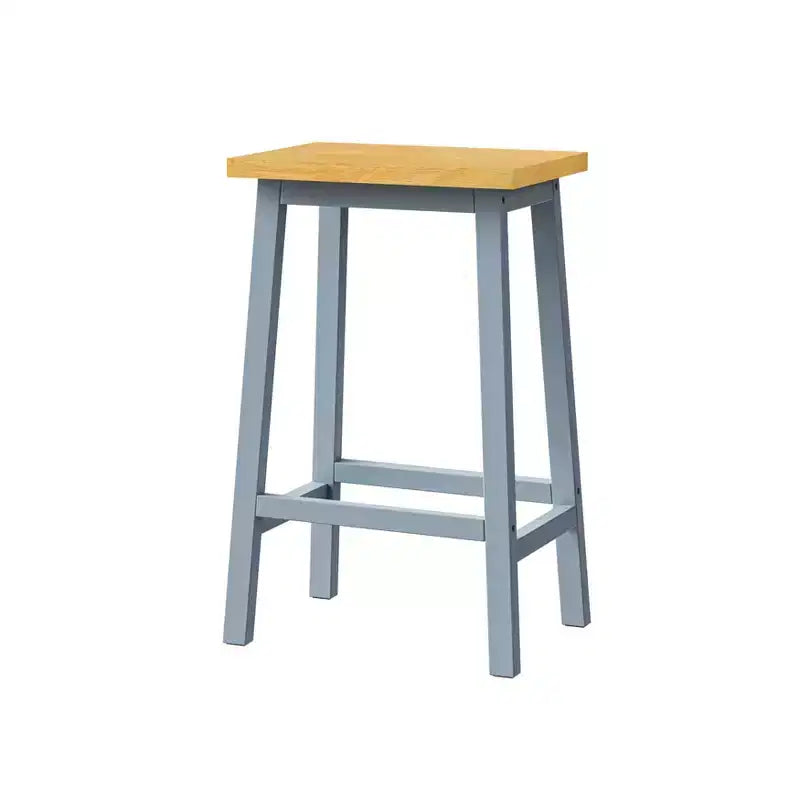 Set of 2 Rustic Counter Height Bar Stools with Footrests – Wood Seat & Black Metal Frame, 25.6" Tall