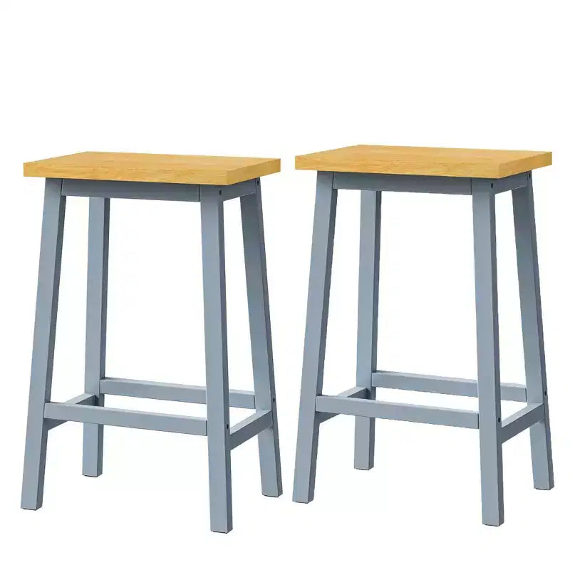 Set of 2 Rustic Counter Height Bar Stools with Footrests – Wood Seat & Black Metal Frame, 25.6" Tall