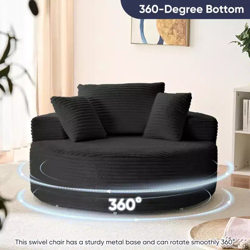 Corduroy 360-Grad-Drehbarer Sessel, tiefes Sitzfass mit Kissen, gepolsterter moderner Lesesessel  