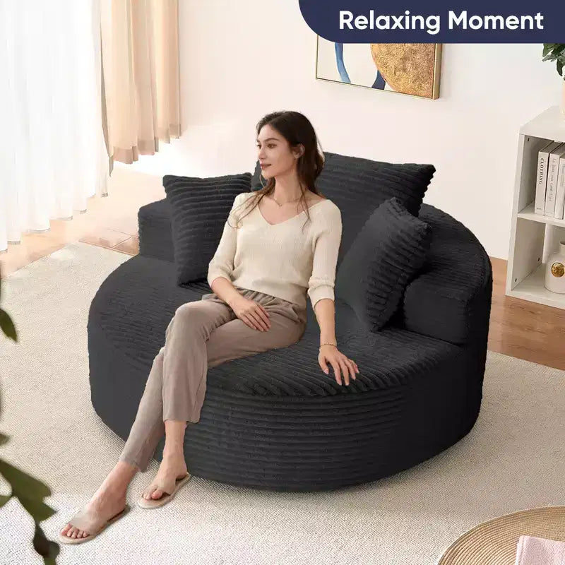 Corduroy 360-Grad-Drehbarer Sessel, tiefes Sitzfass mit Kissen, gepolsterter moderner Lesesessel  