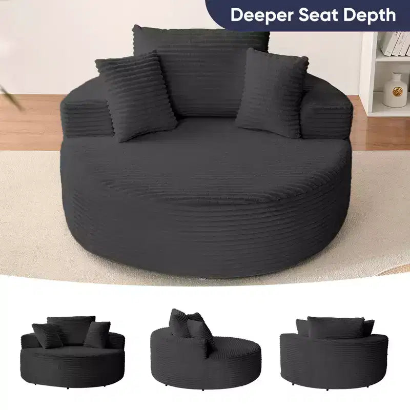 Corduroy 360-Grad-Drehbarer Sessel, tiefes Sitzfass mit Kissen, gepolsterter moderner Lesesessel  
