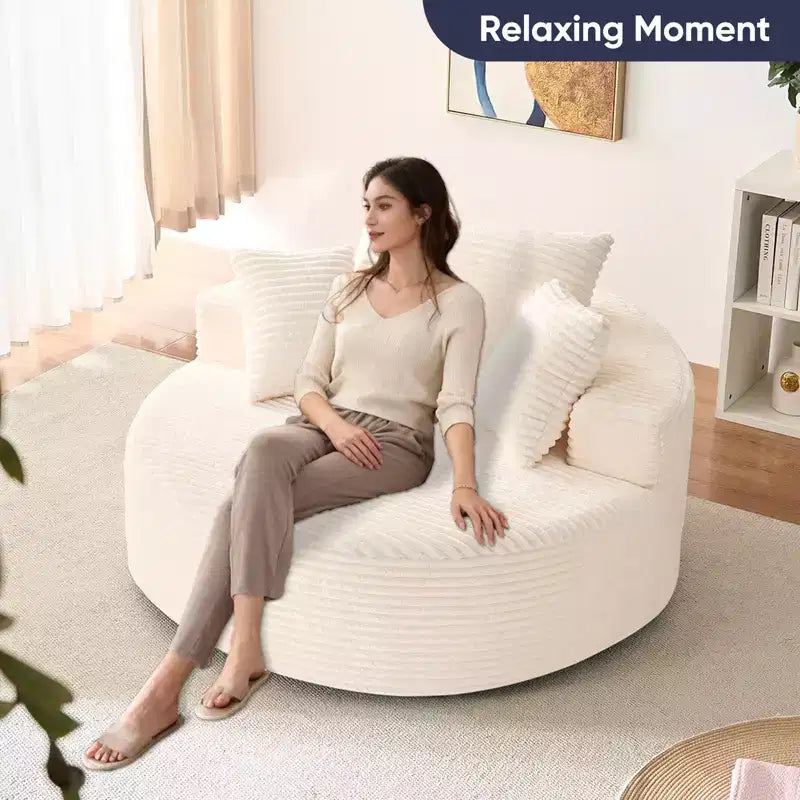 Corduroy 360-Grad-Drehbarer Sessel, tiefes Sitzfass mit Kissen, gepolsterter moderner Lesesessel  