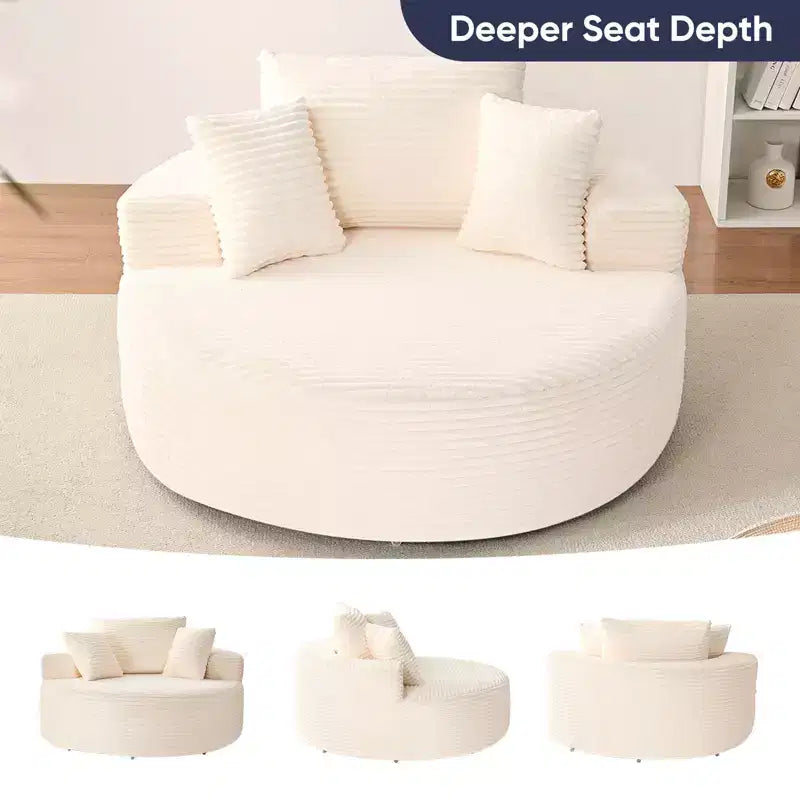 Corduroy 360-degree Swivel Armchair, Deepseat Accent Barrel Round Sofa Chair with Pillows,Upholstered Moden Reading Chair