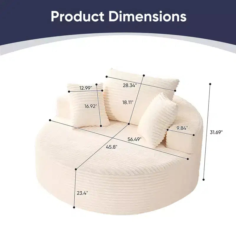 Corduroy 360-degree Swivel Armchair, Deepseat Accent Barrel Round Sofa Chair with Pillows,Upholstered Moden Reading Chair