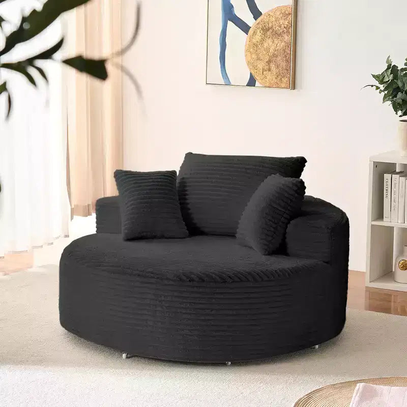 Corduroy 360-degree Swivel Armchair, Deepseat Accent Barrel Round Sofa Chair with Pillows,Upholstered Moden Reading Chair