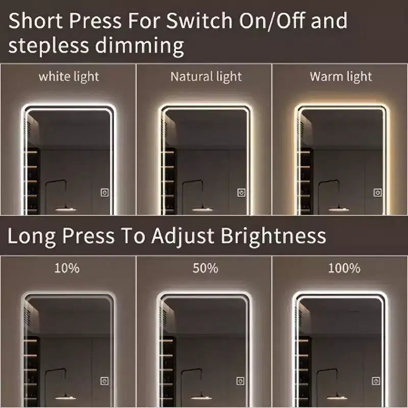 65 x 24 inch Wall-Mounted Full Length Mirror LED Mirror with Dimming 3 Color Lighting Suitable for Bedrooms Dressing Room