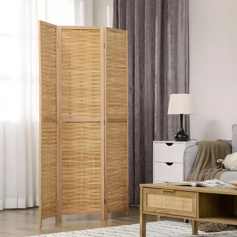 Hand Woven Room Divider, 3 Panel Bamboo Folding Privacy Screen for Home Office, 47.25x67x0.75