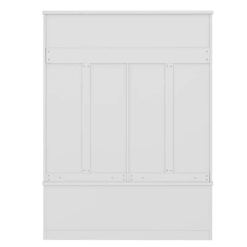 Modern Hall Tree with 6 Metal Hooks, Shoe Cubbies & Bench – Entryway Coat Rack, White