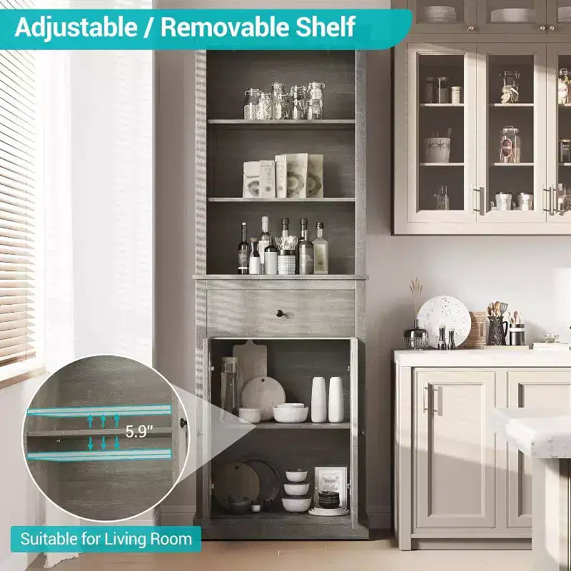 67" Tall Storage Cabinet with Doors & Shelves – Freestanding Pantry Organizer