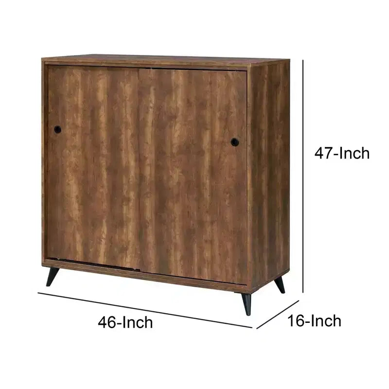 Wooden Shoe Cabinet with 2 Sliding Doors and Splayed Legs – Freestanding Shoe Storage Cabinet, Oak Brown