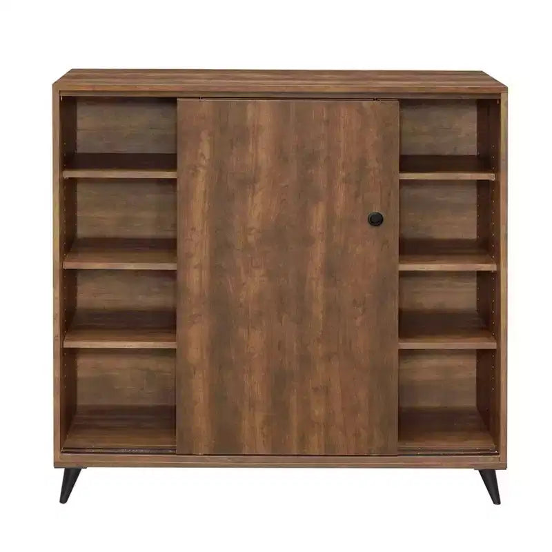 Wooden Shoe Cabinet with 2 Sliding Doors and Splayed Legs – Freestanding Shoe Storage Cabinet, Oak Brown