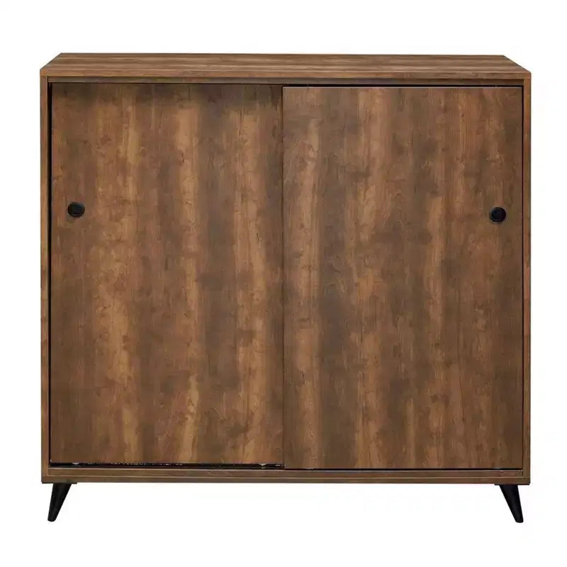 Wooden Shoe Cabinet with 2 Sliding Doors and Splayed Legs – Freestanding Shoe Storage Cabinet, Oak Brown