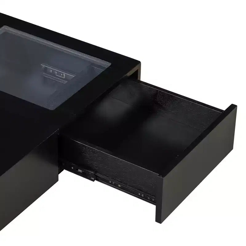 Quadratischer Couchtisch mit Schubladen und gehärtetem Glasdisplay – Aufbewahrungs-Couchtisch für Wohnzimmer  
