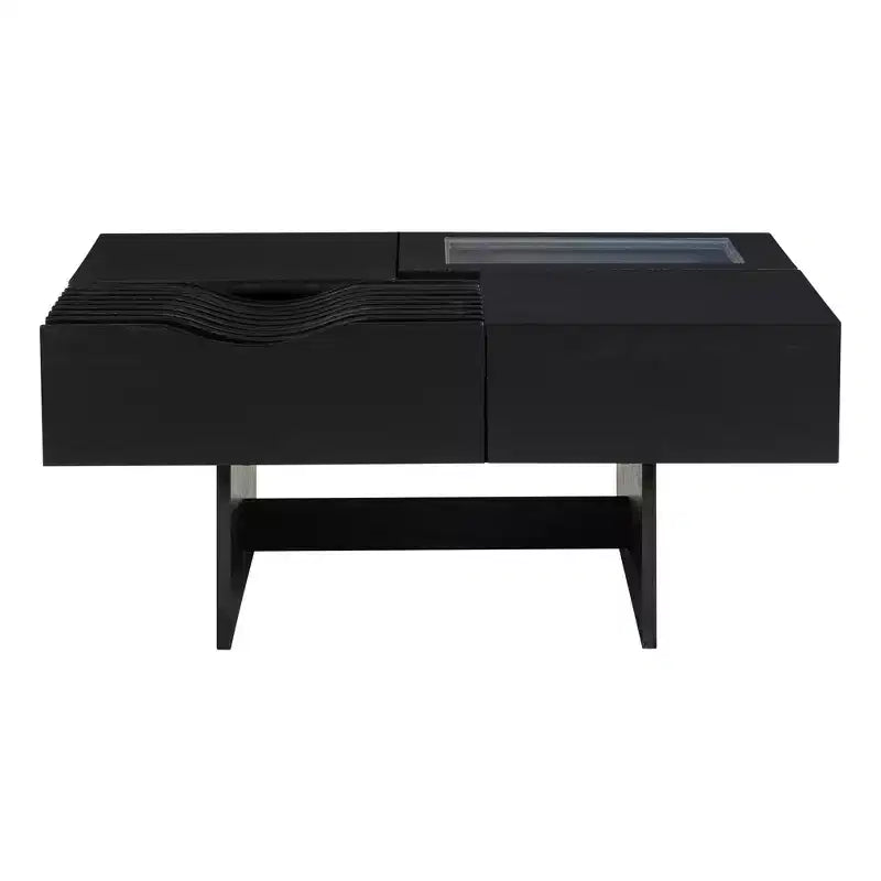 Quadratischer Couchtisch mit Schubladen und gehärtetem Glasdisplay – Aufbewahrungs-Couchtisch für Wohnzimmer  