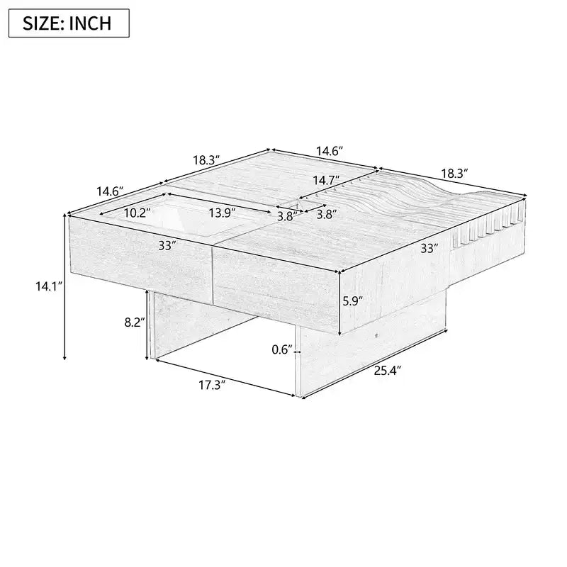 Square Coffee Table with Drawers and Tempered Glass Display – Storage Center Table for Living Room