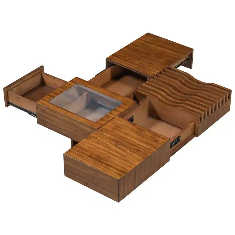 Quadratischer Couchtisch mit Schubladen und gehärtetem Glasdisplay – Aufbewahrungs-Couchtisch für Wohnzimmer  
