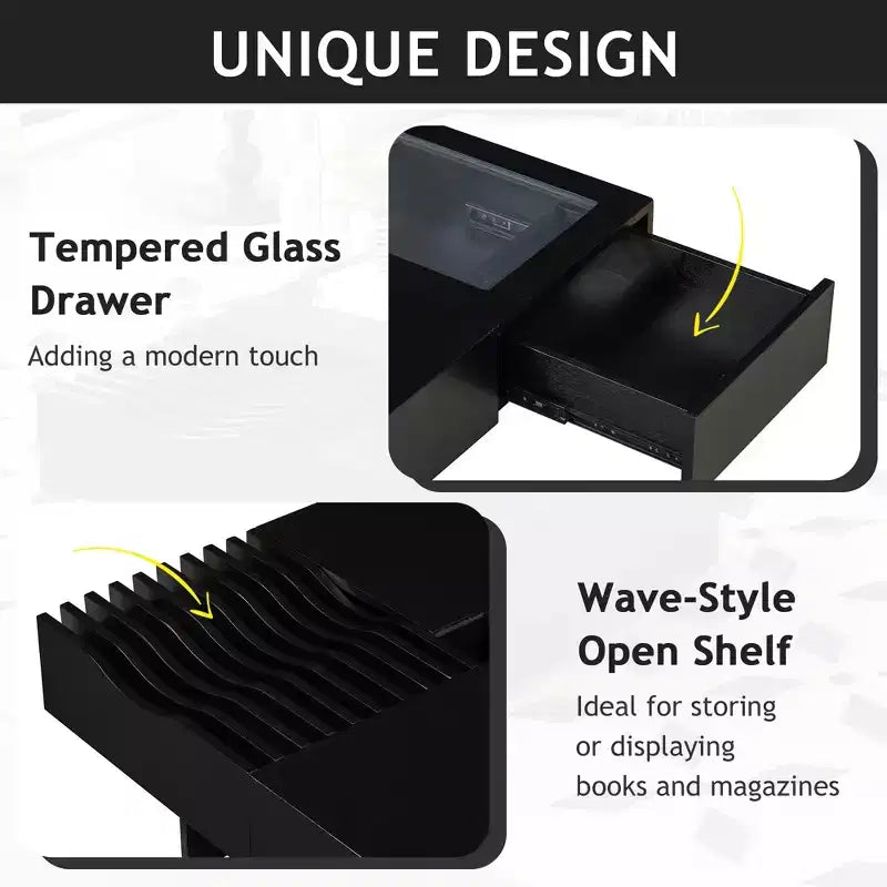 Square Coffee Table with Drawers and Tempered Glass Display – Storage Center Table for Living Room
