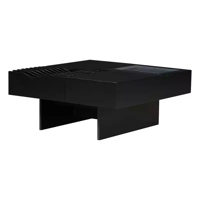 Quadratischer Couchtisch mit Schubladen und gehärtetem Glasdisplay – Aufbewahrungs-Couchtisch für Wohnzimmer  