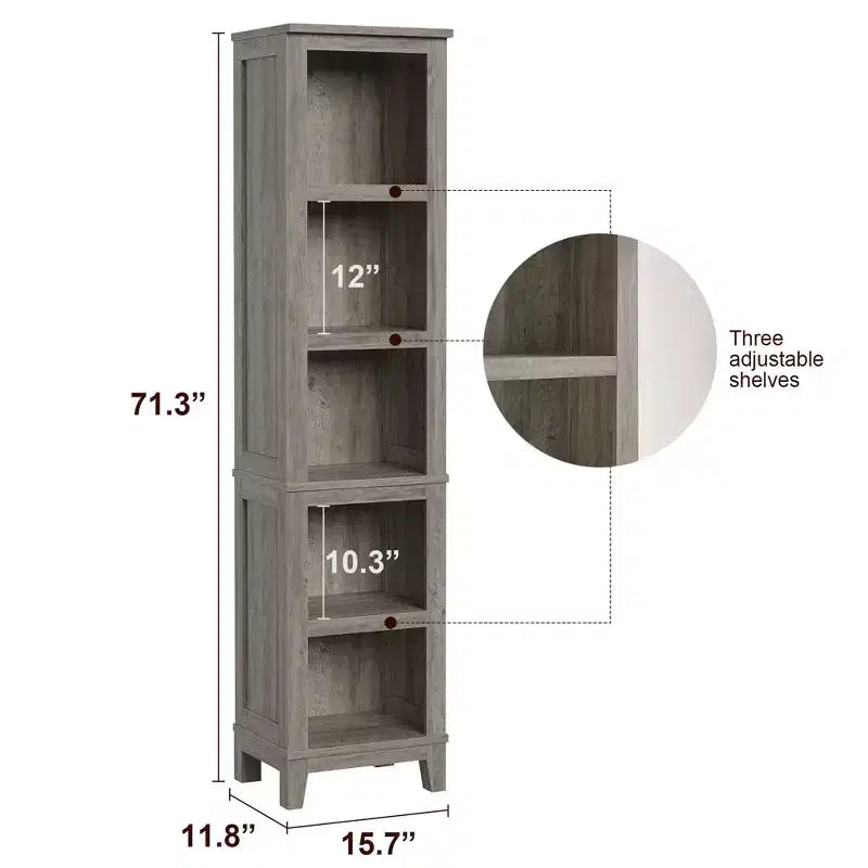 71-Inch Tall 5 Tier Farmhouse Bookcase with Adjustable Shelves and Wooden Legs – Rustic Vintage Bookshelf for Living Room