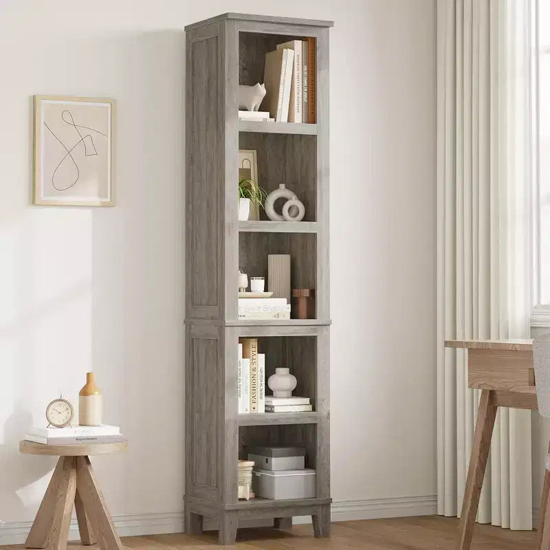 71-Inch Tall 5 Tier Farmhouse Bookcase with Adjustable Shelves and Wooden Legs – Rustic Vintage Bookshelf for Living Room