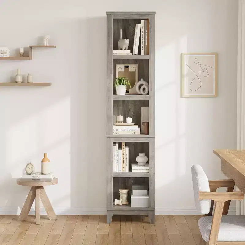 71 Zoll hoher 5-stöckiger Bauernhaus-Bücherregal mit verstellbaren Regalen und Holzbeinen – Rustikales Vintage-Bücherregal für Wohnzimmer  