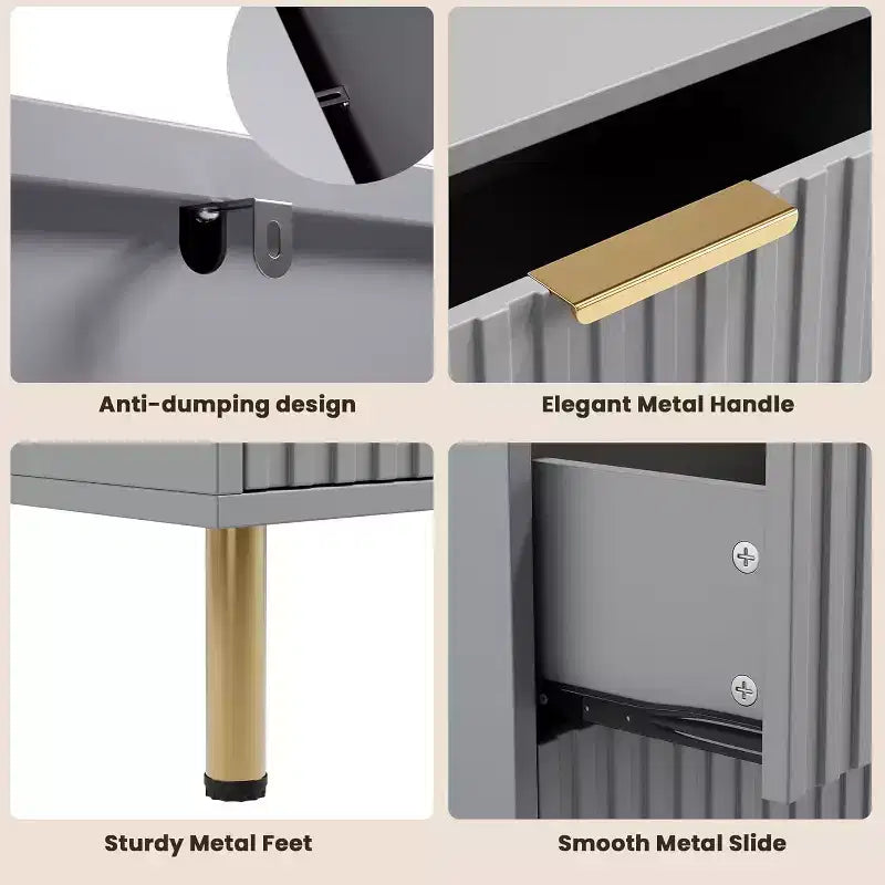 Moderner Sideboard mit 6 geriffelten Schubladen und Metallbeinen – Holzkommode und Beistelltisch für Schlafzimmer und Wohnzimmer  