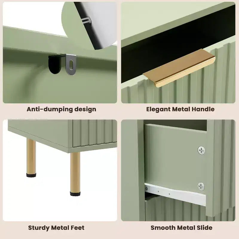 Moderner Sideboard mit 6 geriffelten Schubladen und Metallbeinen – Holzkommode und Beistelltisch für Schlafzimmer und Wohnzimmer  