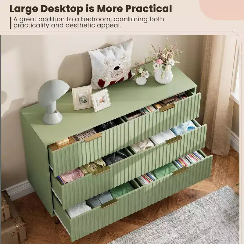 Moderner Sideboard mit 6 geriffelten Schubladen und Metallbeinen – Holzkommode und Beistelltisch für Schlafzimmer und Wohnzimmer  