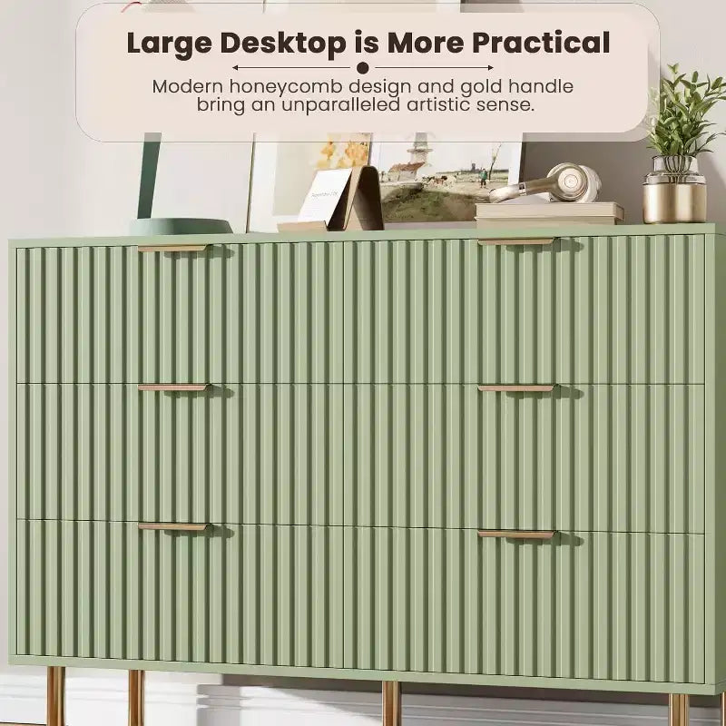 Moderner Sideboard mit 6 geriffelten Schubladen und Metallbeinen – Holzkommode und Beistelltisch für Schlafzimmer und Wohnzimmer  