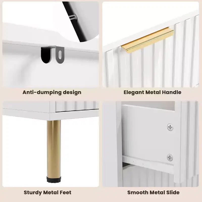 Moderner Sideboard mit 6 geriffelten Schubladen und Metallbeinen – Holzkommode und Beistelltisch für Schlafzimmer und Wohnzimmer  