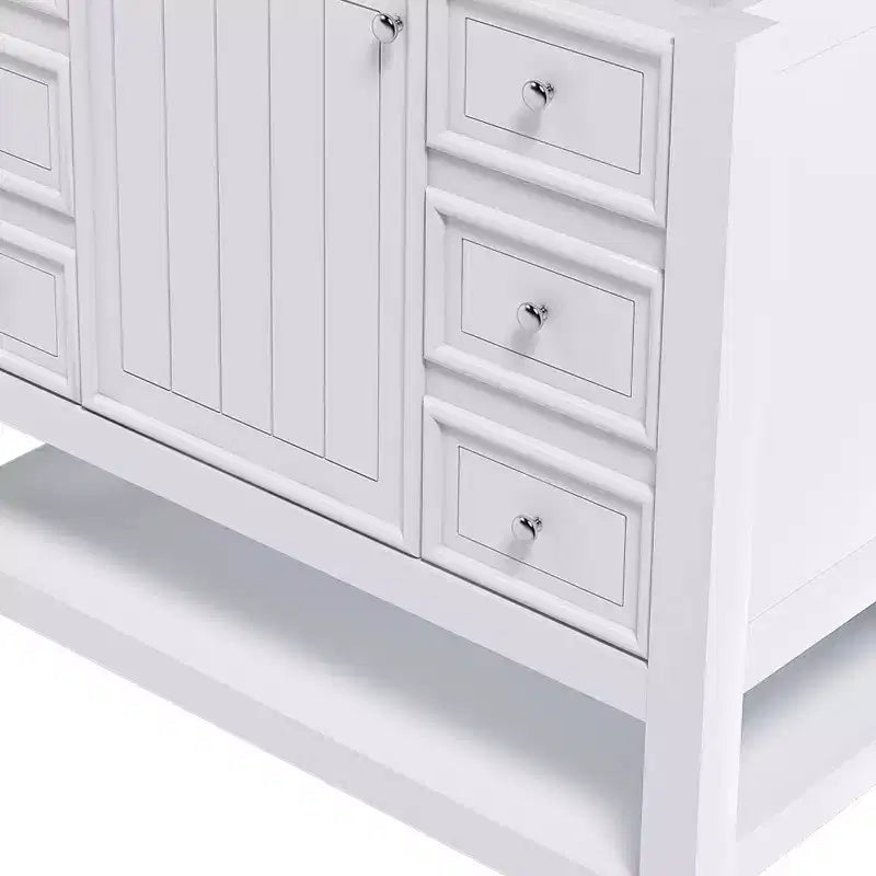 36-Zoll Badezimmer-Waschtisch ohne Waschbecken mit 1 Schrank und 3 Schubladen – freistehender Massivholz-Rahmen Aufbewahrungsschrank, weiß  