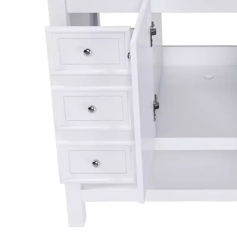 36-Zoll Badezimmer-Waschtisch ohne Waschbecken mit 1 Schrank und 3 Schubladen – freistehender Massivholz-Rahmen Aufbewahrungsschrank, weiß  