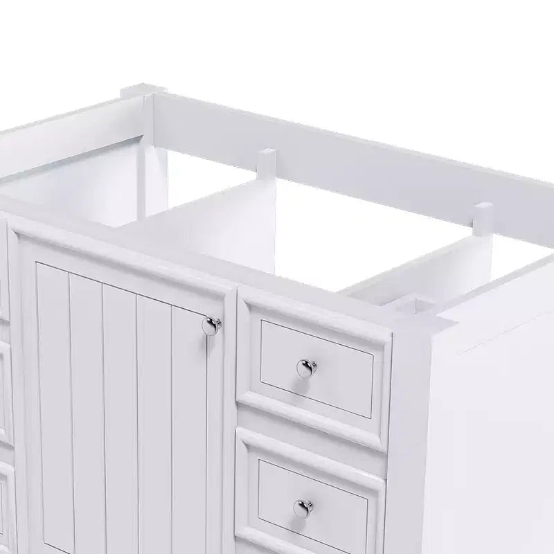 36-Zoll Badezimmer-Waschtisch ohne Waschbecken mit 1 Schrank und 3 Schubladen – freistehender Massivholz-Rahmen Aufbewahrungsschrank, weiß  