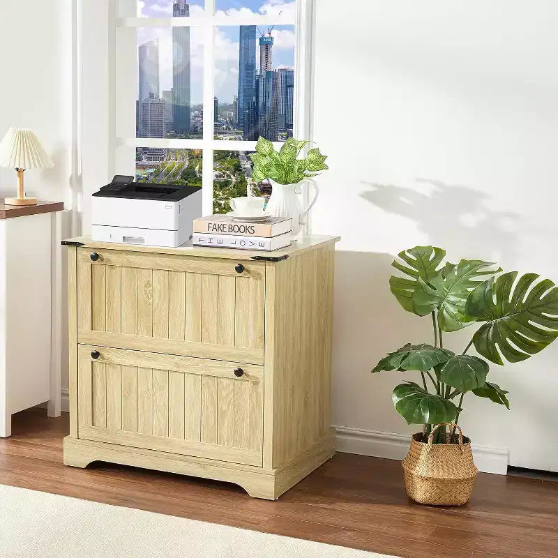 Farmhouse Nightstand and File Cabinet with 2 Drawers – Rustic Storage Cabinet for A4, Letter and Legal Documents, Home Office