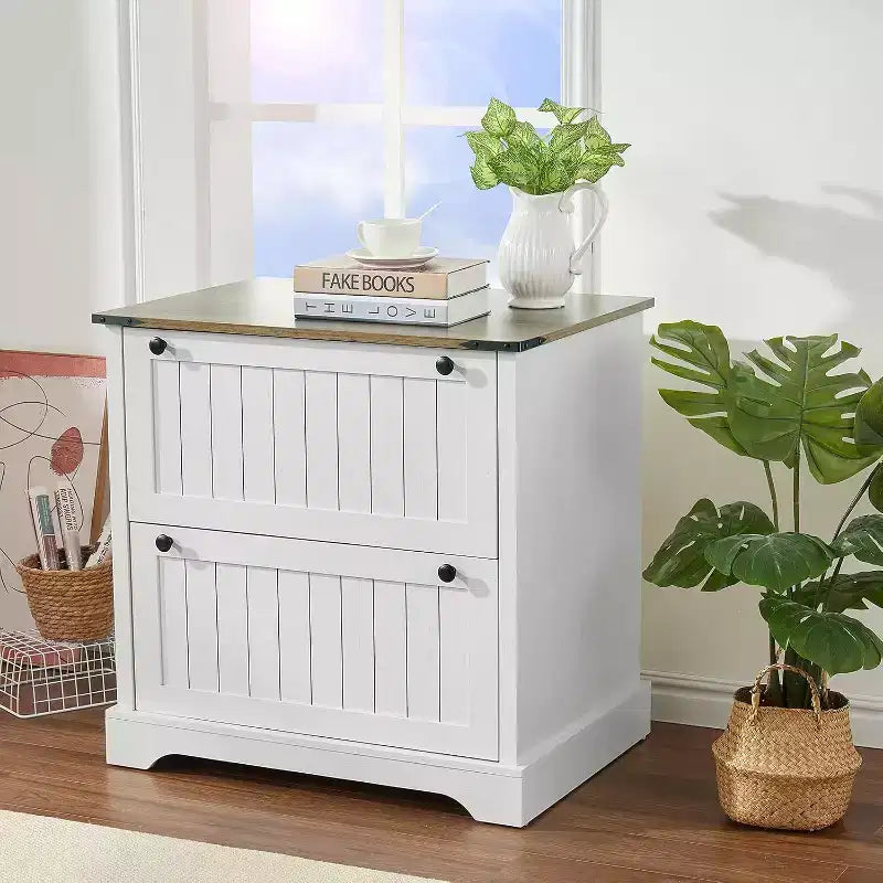 Farmhouse Nightstand and File Cabinet with 2 Drawers – Rustic Storage Cabinet for A4, Letter and Legal Documents, Home Office