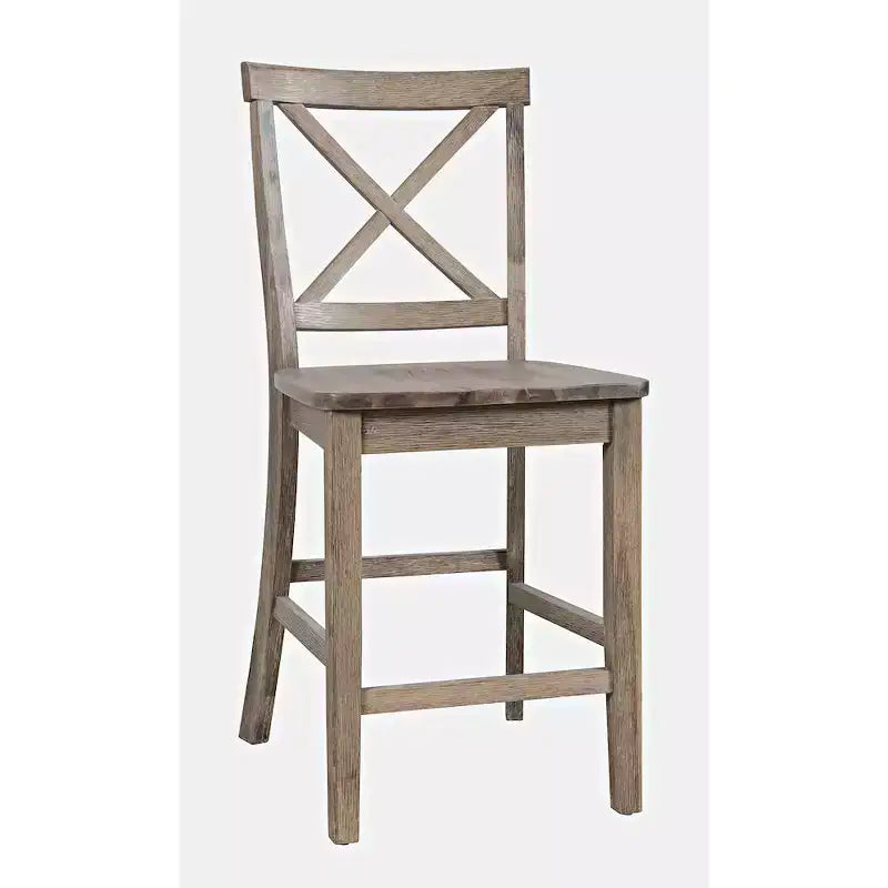 Set of 2 Coastal Wire-Brushed Wood X-Back Counter Barstools – Solid Acacia Hardwood Bar Stools for Kitchen and Dining
