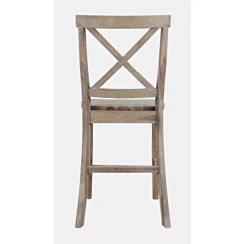 Set of 2 Coastal Wire-Brushed Wood X-Back Counter Barstools – Solid Acacia Hardwood Bar Stools for Kitchen and Dining