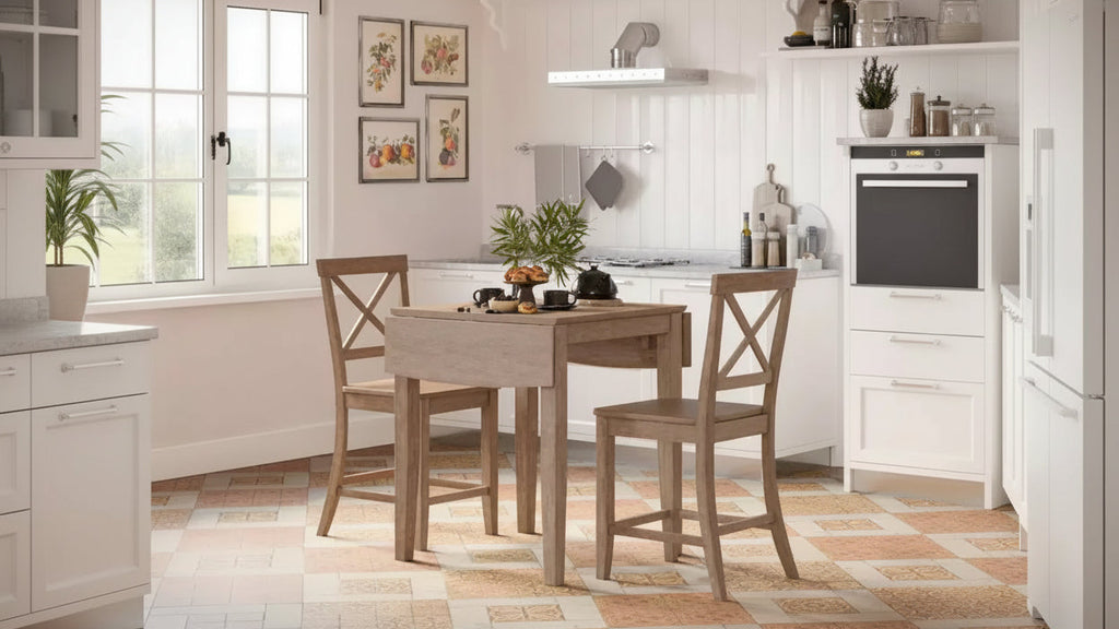 Set of 2 Coastal Wire-Brushed Wood X-Back Counter Barstools – Solid Acacia Hardwood Bar Stools for Kitchen and Dining