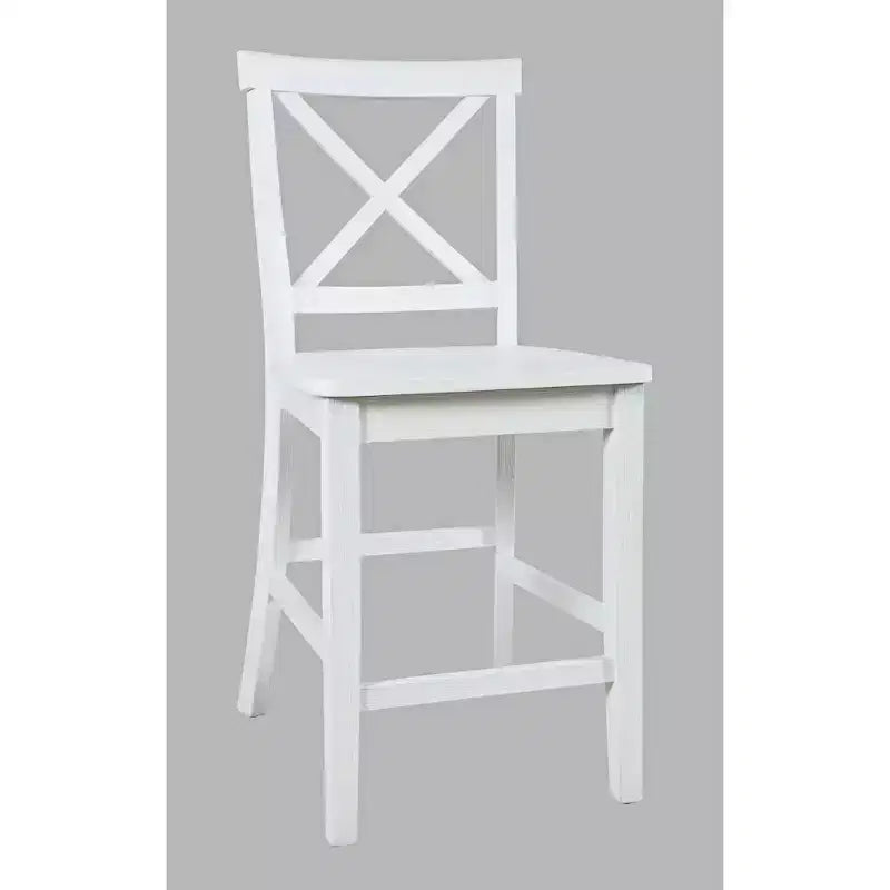 Set of 2 Coastal Wire-Brushed Wood X-Back Counter Barstools – Solid Acacia Hardwood Bar Stools for Kitchen and Dining