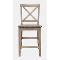 Set of 2 Coastal Wire-Brushed Wood X-Back Counter Barstools – Solid Acacia Hardwood Bar Stools for Kitchen and Dining
