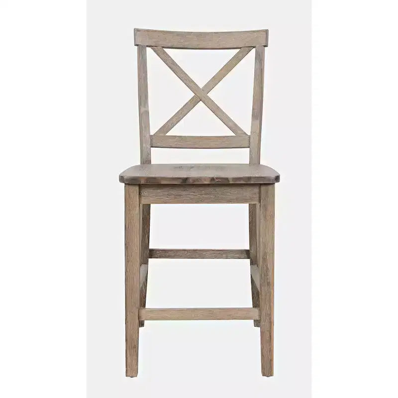 Set of 2 Coastal Wire-Brushed Wood X-Back Counter Barstools – Solid Acacia Hardwood Bar Stools for Kitchen and Dining