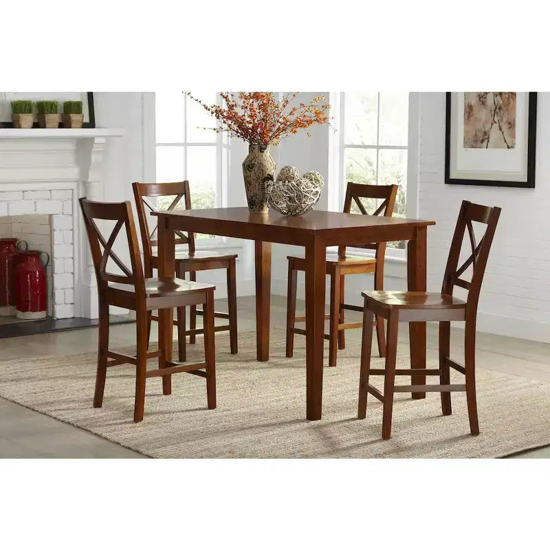 Set aus 2 klassischen X-Back Barhockern aus Massivholz – zeitgenössische Hartholz-Barhocker für Küche und Esszimmer  