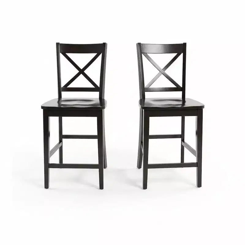 Set aus 2 klassischen X-Back Barhockern aus Massivholz – zeitgenössische Hartholz-Barhocker für Küche und Esszimmer  