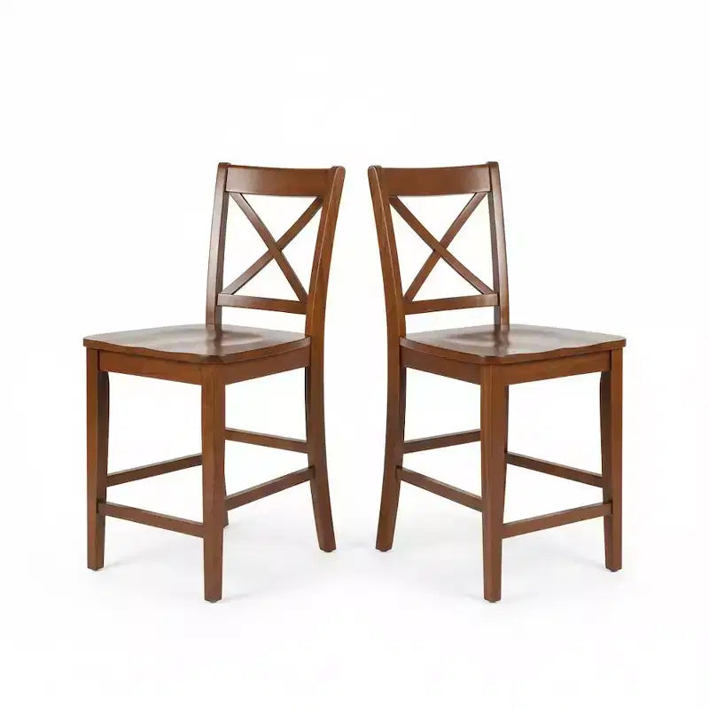 Set of 2 Solid Wood Classic X-Back Counter Stools – Contemporary Hardwood Bar Stools for Kitchen and Dining
