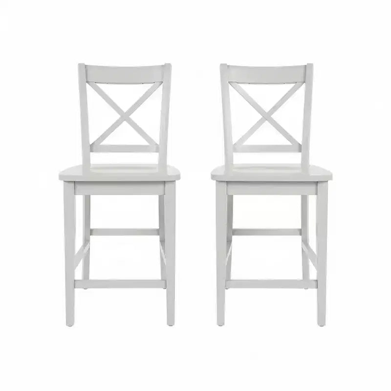 Set of 2 Solid Wood Classic X-Back Counter Stools – Contemporary Hardwood Bar Stools for Kitchen and Dining