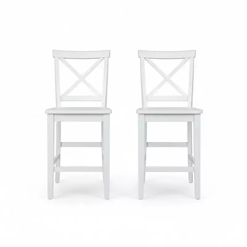 Set of 2 Solid Wood Classic X-Back Counter Stools – Contemporary Hardwood Bar Stools for Kitchen and Dining